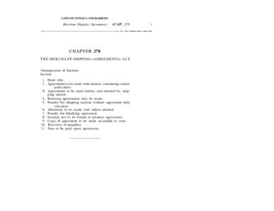 LAWS OF ANTIGUA AND BARBUDA  Merchant Shipping (Agreements) (CAP. 278
