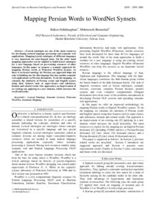 Special Issue on Business Intelligence and Semantic Web.  ISSNMapping Persian Words to WordNet Synsets Rahim Dehkharghani1, Mehrnoush Shamsfard2