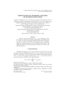 Periodica Mathematica Hungarica Vol ), 2008, pp. 143–164 DOI: s10998EXPECTATION OF INTRINSIC VOLUMES OF RANDOM POLYTOPES ´ roly J. Bo