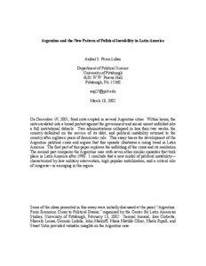 Argentina and the New Pattern of Political Instability in Latin America  Aníbal S. Pérez-Liñán