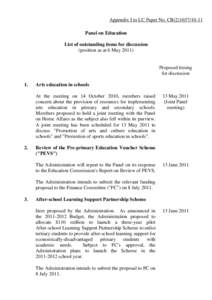 Appendix I to LC Paper No. CB[removed]Panel on Education List of outstanding items for discussion (position as at 6 May[removed]Proposed timing