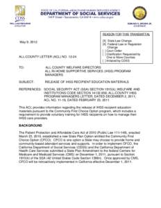 REASON FOR THIS TRANSMITTAL  May 9, 2012 ALL-COUNTY LETTER (ACL) NO[removed]