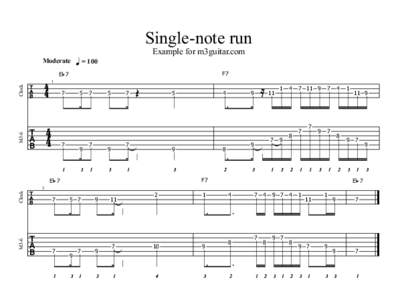 Single-note run Example for m3guitar.com Moderate = 100 F7