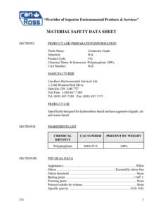 “Provider of Superior Environmental Products & Services”  MATERIAL SAFETY DATA SHEET SECTION I  PRODUCT AND PREPARATION INFORMATION