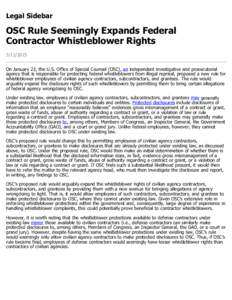 OSC Rule Seemingly Expands Federal Contractor Whistleblower Rights