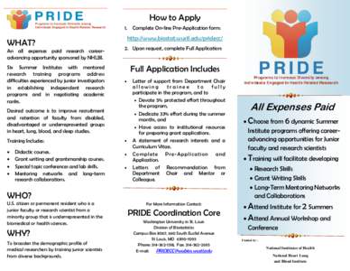 How to Apply 1. WHAT? An all expenses paid research careeradvancing opportunity sponsored by NHLBI. Six Summer Institutes with mentored