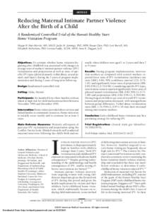 ARTICLE  Reducing Maternal Intimate Partner Violence After the Birth of a Child A Randomized Controlled Trial of the Hawaii Healthy Start Home Visitation Program