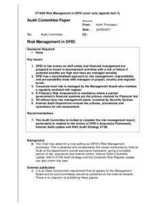 Risk Management in DFID cover note (agenda item 4)  Audit Committee Paper To: