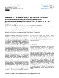 Atmos. Chem. Phys., 15, 753–756, 2015 www.atmos-chem-phys.netdoi:acp © Author(sCC Attribution 3.0 License.  Comment on “Reduced efficacy of marine cloud brightening