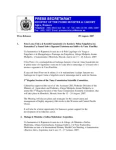 PRESS SECRETARIAT  MINISTRY OF THE PRIME MINISTER & CABINET Apia, Samoa Telephone : ([removed]ext 746, 747, 748, ([removed], ([removed]