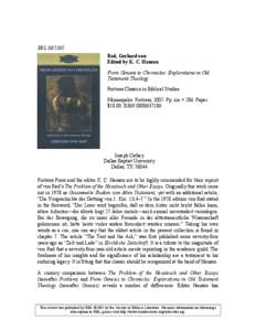 RBL[removed]Rad, Gerhard von Edited by K. C. Hanson From Genesis to Chronicles: Explorations in Old Testament Theology Fortress Classics in Biblical Studies