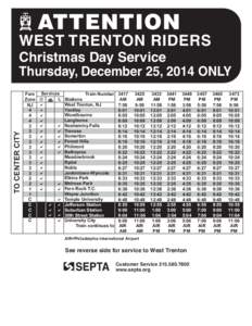 ATTENTION  WEST TRENTON RIDERS TO CENTER CITY