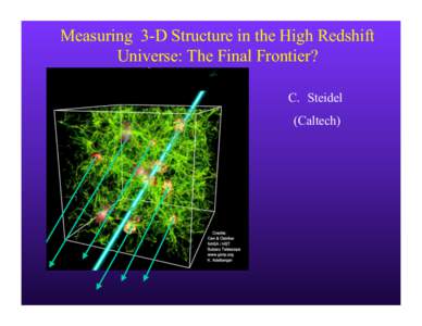 Measuring 3-D Structure in the High Redshift Universe: The Final Frontier? C.  Steidel (Caltech)  Comprehensive Survey of the High Redshift Universe