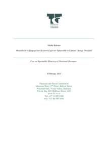 Media Release Households in Limpopo and Eastern Cape are Vulnerable to Climate Change Disasters For an Equitable Sharing of National Revenue  5 February 2015