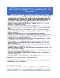 2013 PHS Guideline for Reducing HIV, HBV, HCV Transmission through Organ Transplantation