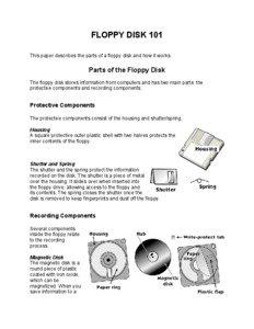 FLOPPY DISK 101 This paper describes the parts of a floppy disk and how it works.