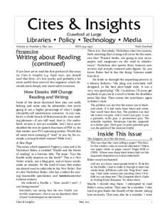 Cites & Insights Crawford at Large Libraries • Policy • Technology • Media Volume 10, Number 5: May 2011