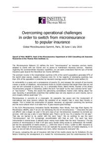 Marc NABETH  Overcoming operational challenges in order to switch to popular insurance Overcoming operational challenges in order to switch from microinsurance