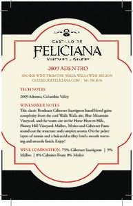 2009 ADENTRO SPANISH WINE FROM THE WALLA WALLA WINE REGION CASTILLODEFELICIANA.COM | Tech notes 2009 Adentro, Columbia Valley