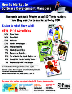 Research company Readex asked SD Times readers how they want to be marketed to by YOU. A BZ Med ia Publication  Listen to what they said!