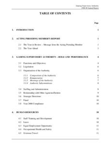 Gaming Supervisory Authority[removed]Annual Report TABLE OF CONTENTS  Page