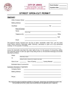 CITY OF JENKS  Permit Number: 211 NORTH ELM STREET ● P.O. BOX 2007 JENKS, OKLAHOMA[removed]