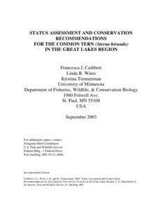 STATUS ASSESSMENT AND CONSERVATION RECOMMENDATIONS FOR THE COMMON TERN (Sterna hirundo)