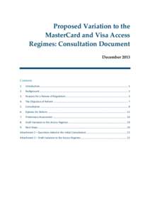 Proposed Variation to the MasterCard and Visa Access Regimes: Consultation Document - December 2013