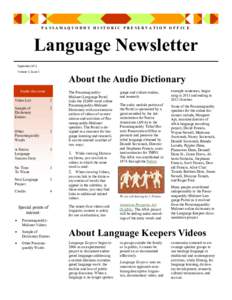 PASSAMAQUODDY HISTORIC PRESERVATION OFFICE  Language Newsletter September 2012 Volume 3, Issue 3