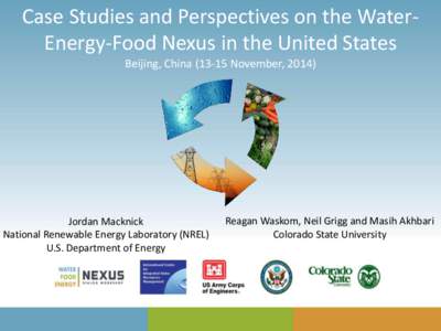 Case Studies and Perspectives on the WaterEnergy-Food Nexus in the United States Beijing, ChinaNovember, 2014) Jordan Macknick National Renewable Energy Laboratory (NREL) U.S. Department of Energy
