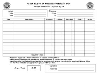 Polish Legion of American Veterans, USA National Department –Expense Report Name Title Date