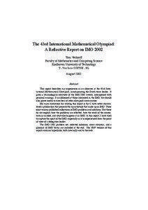 Mathematics / Culture / International Olympiad in Informatics / Paul Zeitz / IMO / International Mathematical Olympiad selection process / Indian National Mathematical Olympiad / Mathematics competitions / International Mathematical Olympiad / Competition