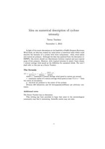 Idea on numerical description of cyclone intensity Tarmo Tanilsoo November 1, 2012  In light of the recent discussions on the feasibility of Sar-Simpson Hurricane