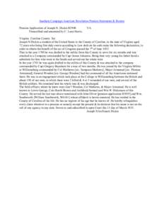 Southern Campaign American Revolution Pension Statements & Rosters Pension Application of Joseph N. Dickin R2948 Transcribed and annotated by C. Leon Harris. VA