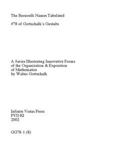 The Bernoulli Names Tabulated #78 of Gottschalk’s Gestalts A Series Illustrating Innovative Forms of the Organization & Exposition of Mathematics