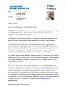 Press Release FROM: Parsons Brinckerhoff 75 Arlington Street