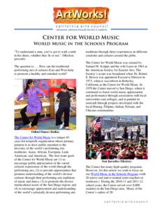 california arts council advancing california through the arts & creativity Center for World Music  World Music in the Schools Program