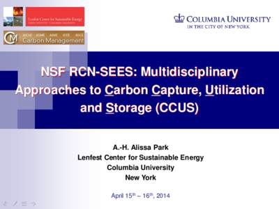 NSF RCN-SEES: Multidisciplinary Approaches to Carbon Capture, Utilization and Storage (CCUS) A.-H. Alissa Park Lenfest Center for Sustainable Energy Columbia University