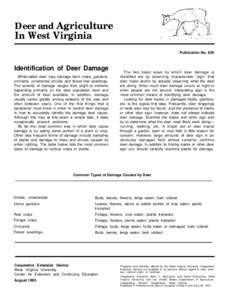 Deer and Agriculture In West Virginia Publication No. 820 Identification of Deer Damage White-tailed deer may damage farm crops, gardens,