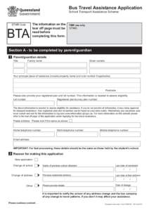 Bus Travel Assistance Application School Transport Assistance Scheme DTMR Code  BTA
