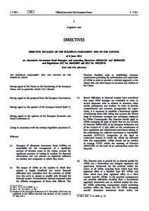 DirectiveEU of the European Parliament and of the Council of 8 June 2011 on Alternative Investment Fund Managers and amending DirectivesEC andEC and Regulations (EC) Noand (EU) No 10