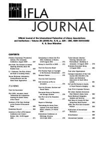 Official Journal of the International Federation of Library Associations and Institutions – Volume[removed]No. 5/6, p. 329 – 386, ISSN[removed]K. G. Saur München CONTENTS Christine Deschamps. Presidential