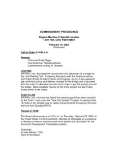 COMMISSIONERS’ PROCEEDINGS Regular Meeting @ Special Location Town Hall, Lind, Washington February 19, 2003 (Wednesday)