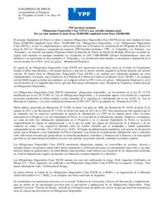 SUPLEMENTO DE PRECIO correspondiente al Prospecto del Programa de fecha 9 de mayo de[removed]YPF Sociedad Anónima