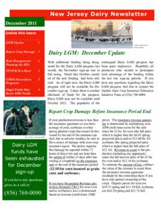 New Jersey Dairy Newsletter December 2011 Inside this issue: LGM Update