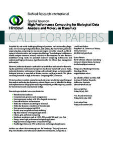BioMed Research International Special Issue on High Performance Computing for Biological Data Analysis and Molecular Dynamics  CALL FOR PAPERS