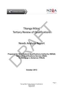 Tikanga	
  Māori	
  	
   Tertiary	
  Review	
  of	
  Qualifications	
   	
     Needs	
  Analysis	
  Report	
  