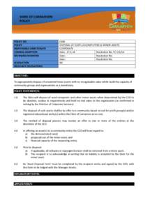 SHIRE OF CARNARVON POLICY POLICY NO POLICY RESPONSIBLE DIRECTORATE