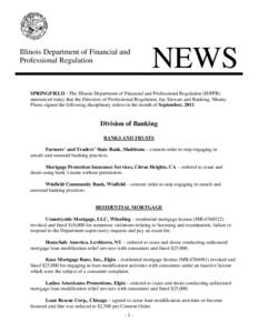 Illinois Department of Financial and Professional Regulation NEWS  SPRINGFIELD - The Illinois Department of Financial and Professional Regulation (IDFPR)