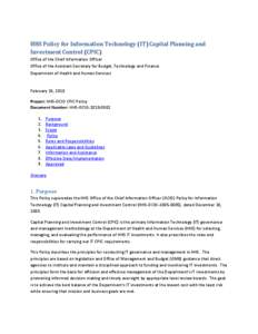 HHS Policy for Information Technology (IT) Capital Planning and Investment Control (CPIC)